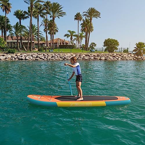 Bifanuo 10.5\'x30\'\'x6\'\' Inflatable Stand Up Paddle Board with SUP Accessories & Backpack. Non-Slip Deck,Wide Stance,Bottom Fin,Double Action Pump.Youth & Adult Standing Boat(SP034)