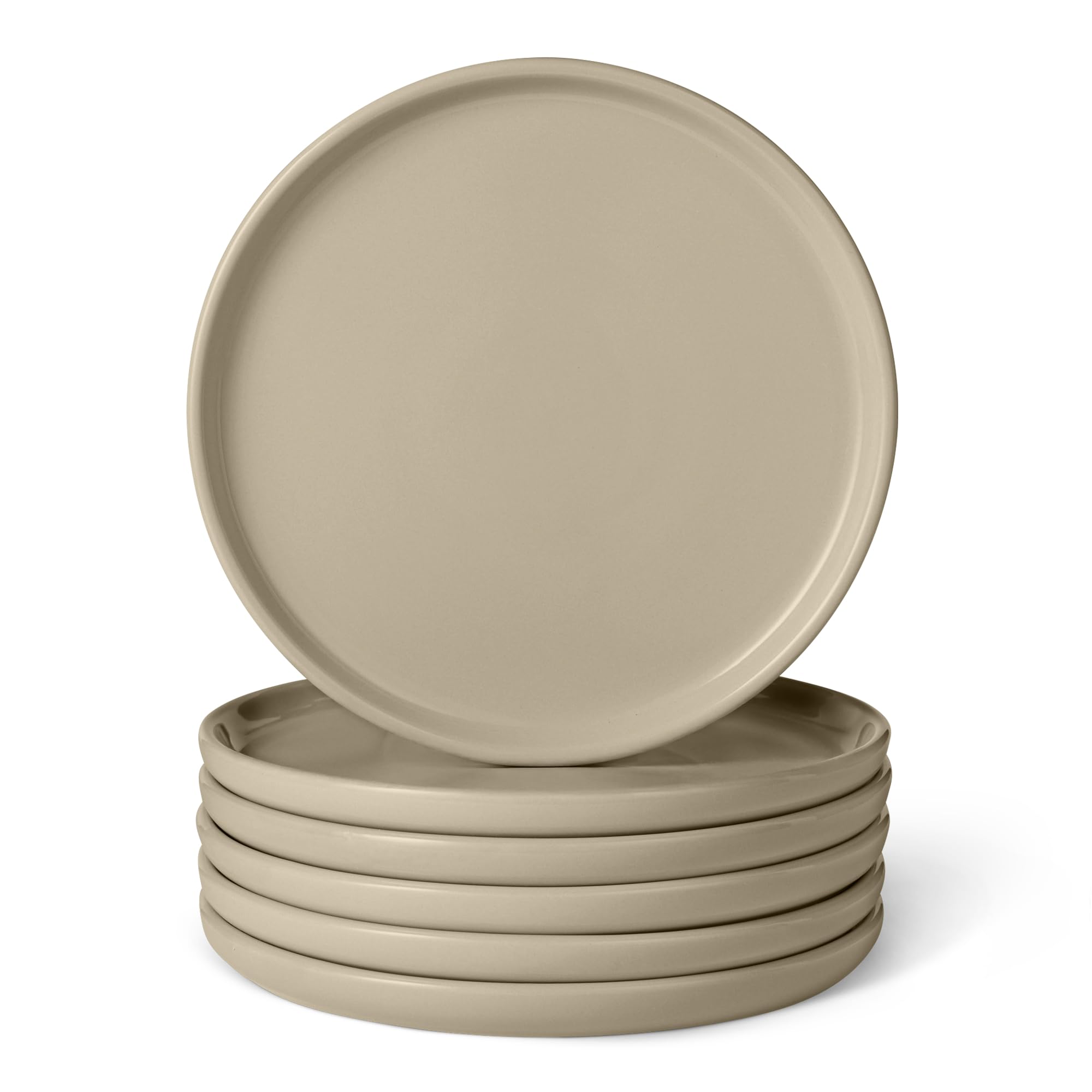 Amazon Basics Linen Gray Glazed Stoneware Dinner Plates, 6-Piece Set, Microwave And Dishwasher-Safe, 26.67Cm,