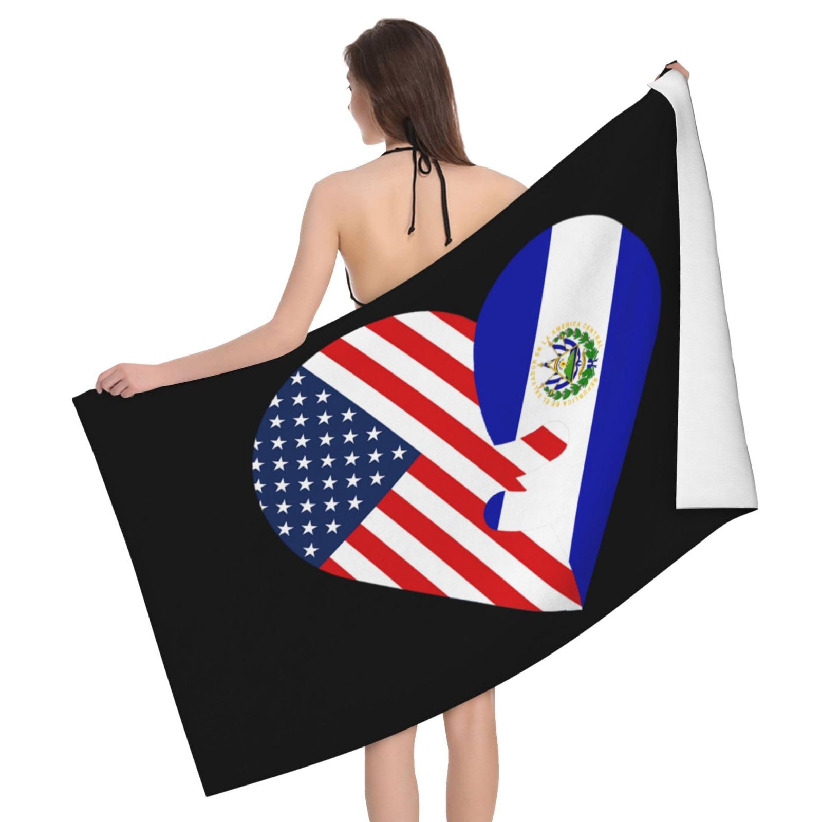HLBSDM Microfiber Hearts America USA and El Flag Beach Towel Quick Dry Soft Sand Free Beach Towels for Pool Swim Beach Lightweight Thin Towels