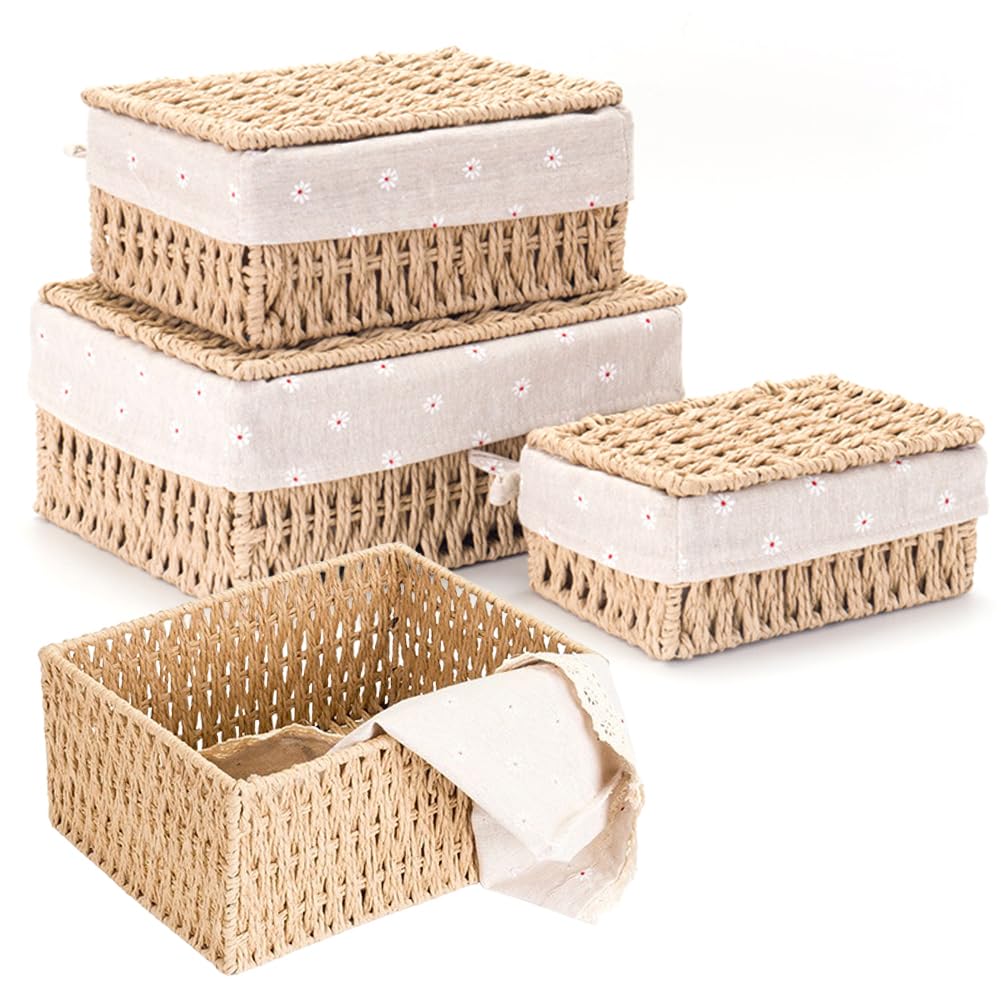 Cestino Portaoggetti In Seagrass - Vimini Naturale Con Coperchio, Piccolo 23x13x8cm - Foto 11