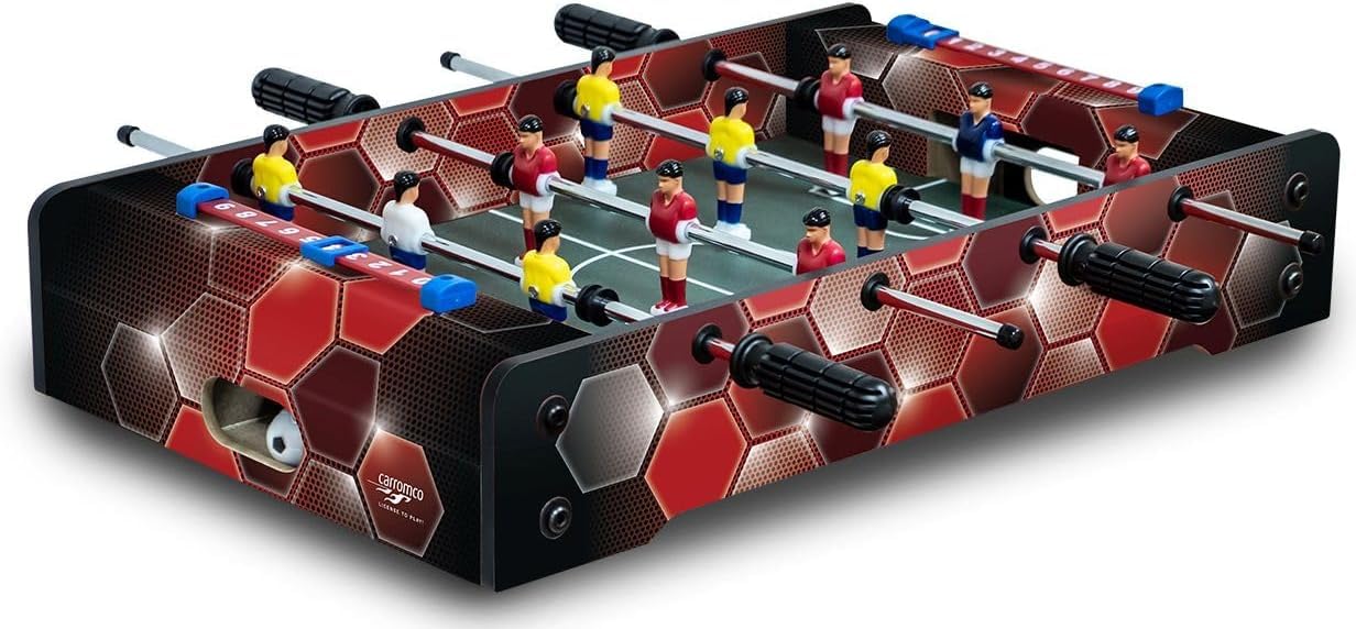 Carromco Bierkistenkicker Mini Tischfußball - Tischfußball Spiel für Getränkekisten 40 x 30 cm - Fußball Tischspiel für Kinder und Erwachsene - mobiler Tischfussball für Party Festival
