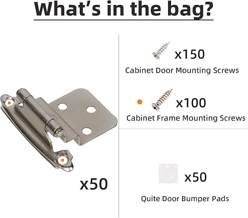 Miniatura 5 de DecoBasics Bisagras de gabinete de 38 pulgadas de níquel cepillado (25 pares -50 piezas) bisagras de gabinete de cierre automático compensadas para
