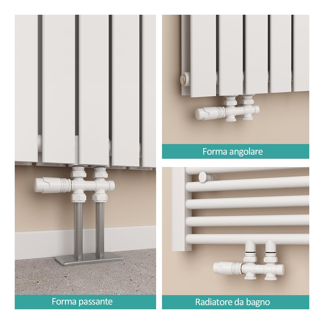 EMKE Valvola Radiatore con Termostato, Valvola per Radiatore e Asciugasciugamani, Valvola Universale Angolare e Diritta, G1/2", Bianco, 1 Pezzo