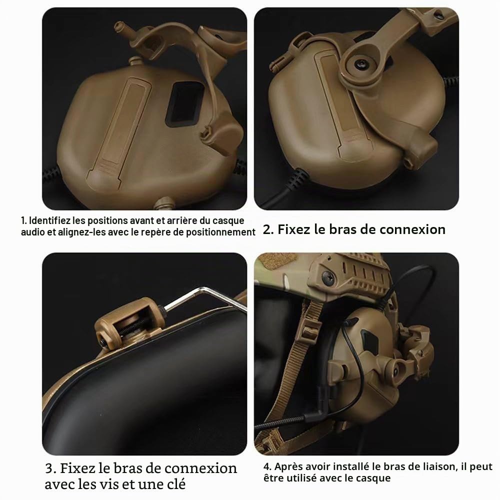 Casque Tactique avec Amplification du Son Et avec Microphone,Protection Auditive pour Chasse Airsoft Paintball Et Activités Militaires Adaptateur De Rail Inclus