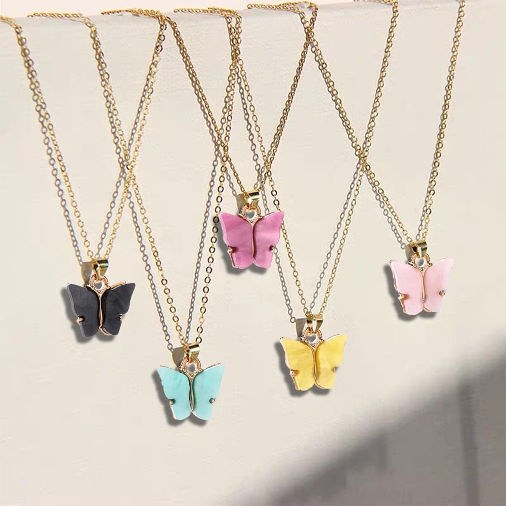 9Pcs Bohemian Butterfly Necklace Set for Women - Colorful Acrylic Butterfly Pendant Chain Necklace, Cute Dainty Jewelry Gift for Her - Image 3