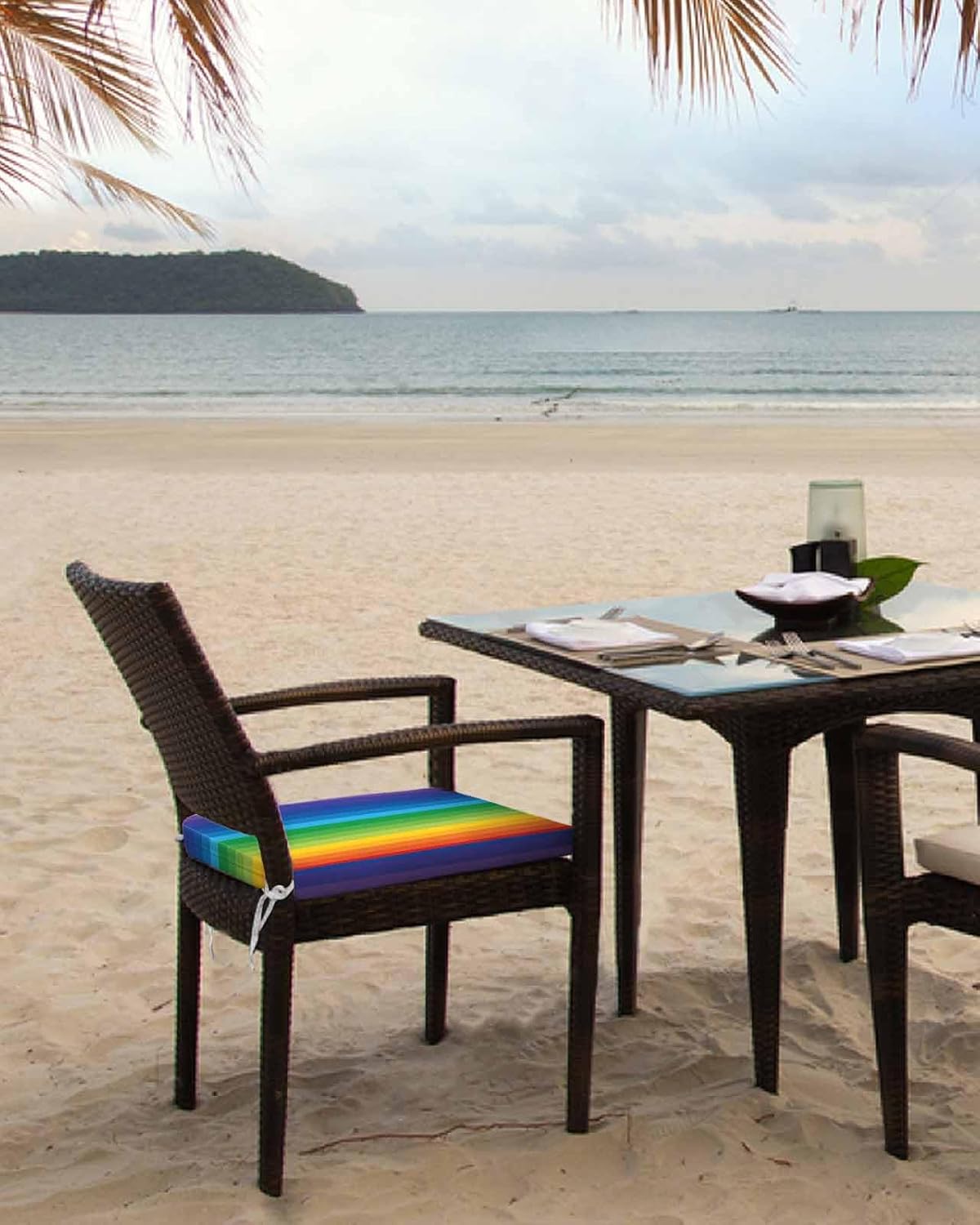 Outdoor Chair Cushion Covers 4 Pack, Rainbow Stripe Waterproof Sofa Couch Covers, Colorful Furniture Protector Seat Slipcovers for Patio Garden, 22" x 22"