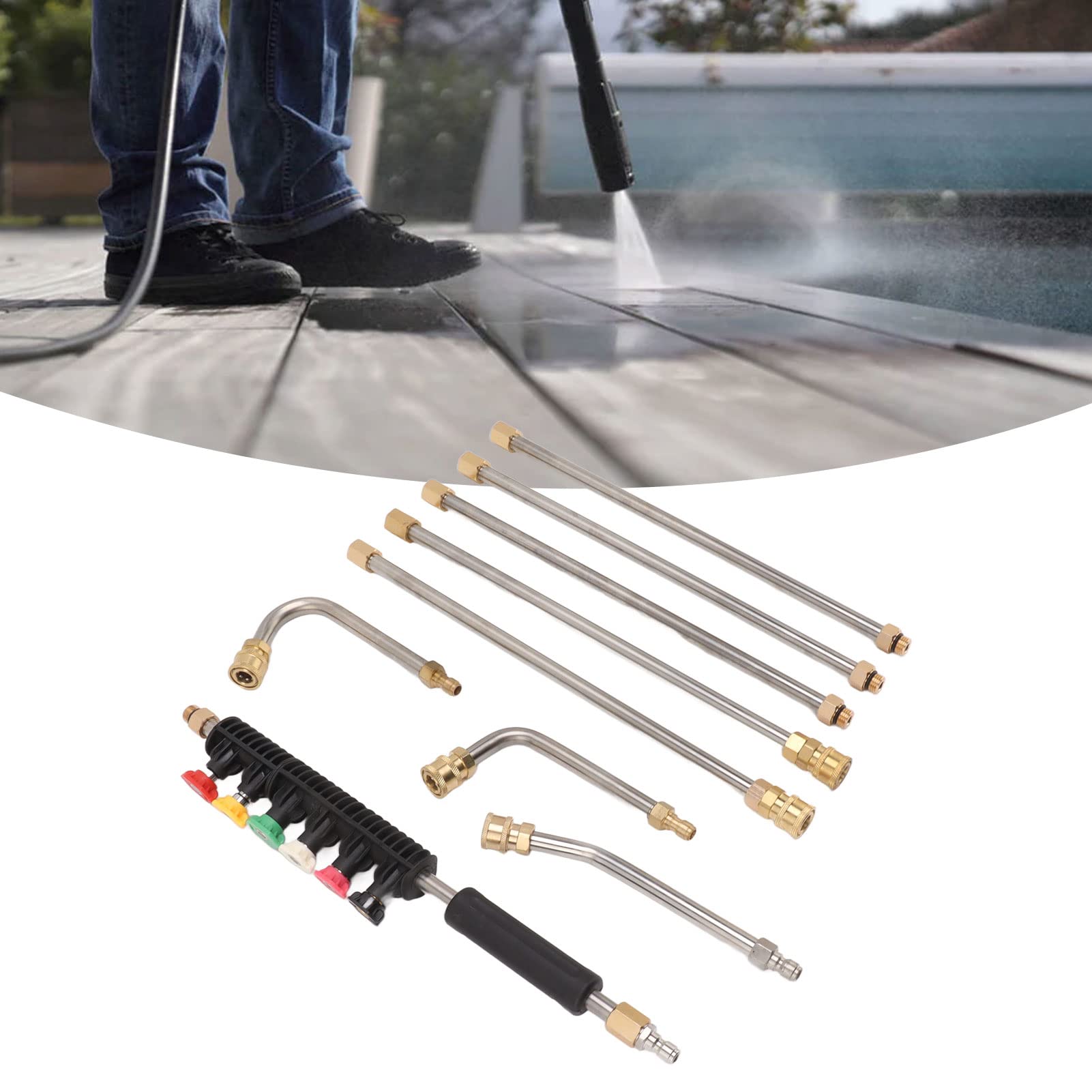 Varillas De Acero Inoxidable, Accesorios De Limpieza, Kit De Limpieza A Presión, Varilla De Extensión Para Lavadora A Presión, 5 Varillas Rectas, 3 Varillas Curvas, Lanza Para Lavadora Eléctrica