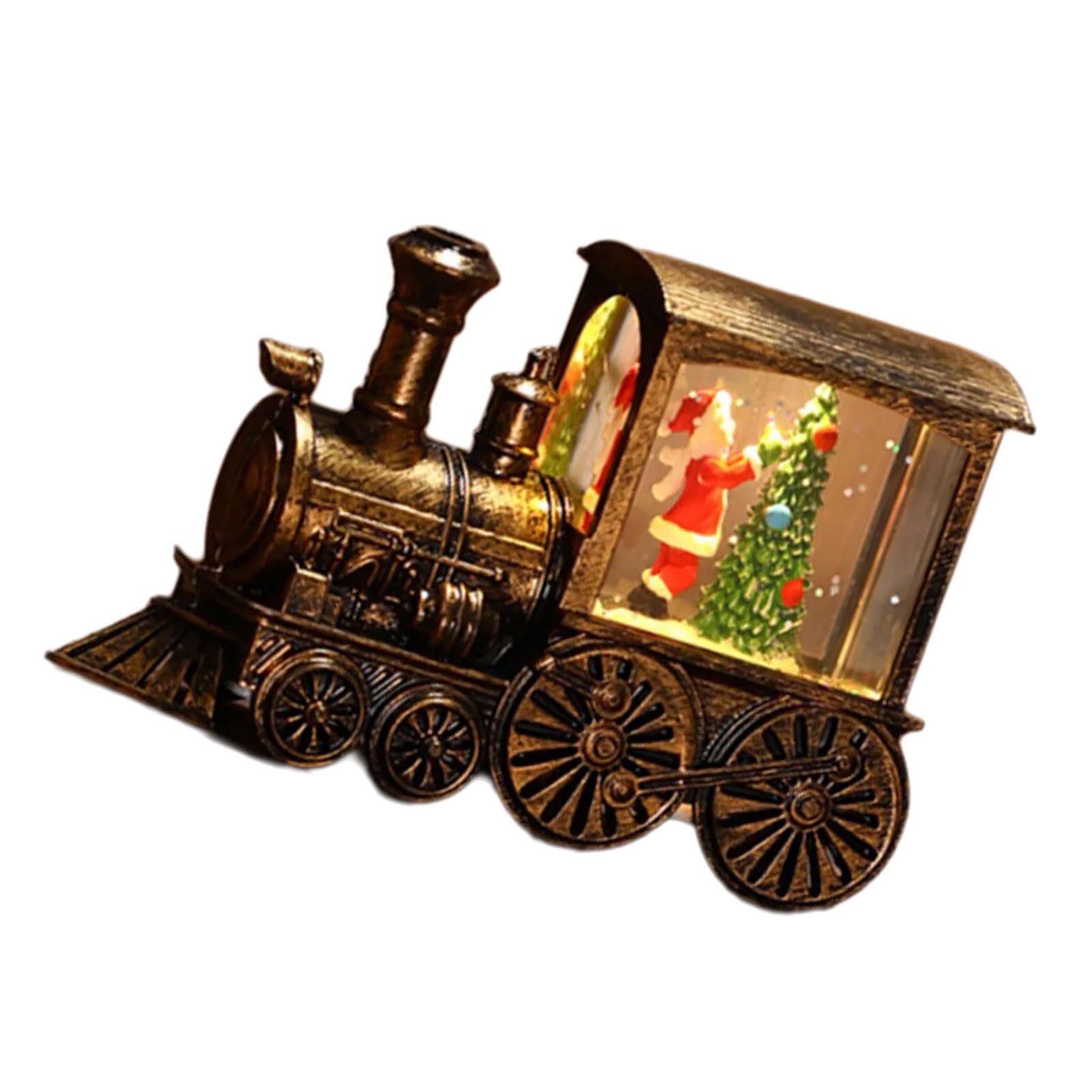 Tsophreniq Illuminated Train for Christmas Celebration Holiday Lighted Miniature Train Home Ornament with Santa Water Nightlight Eye Catching Christmas Accessory