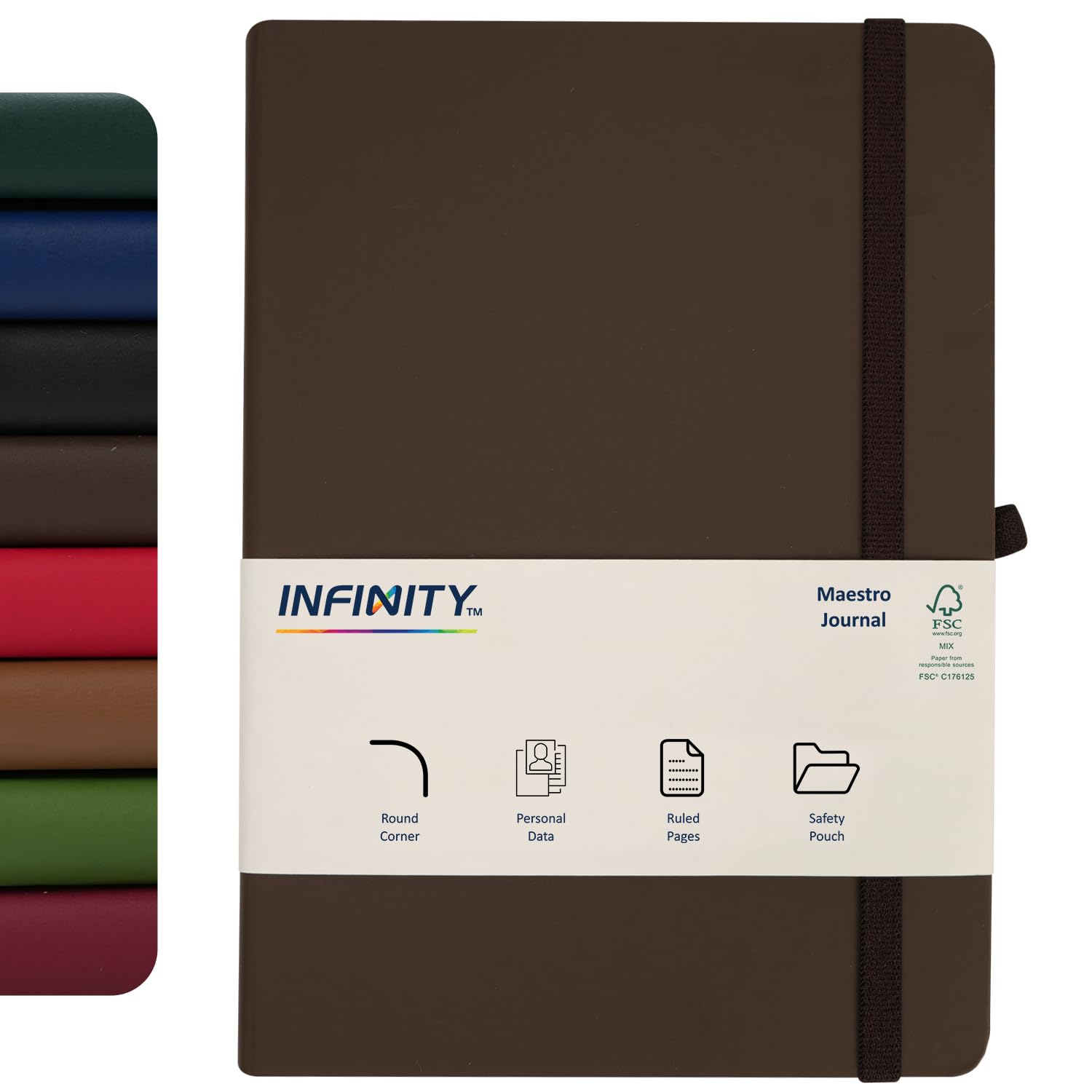 Wilson Notebook Journal, Maestro Journal Notebook Ruled Paper - A5 size 80 GSM Thick Lined Paper Hard Cover Classic Writing Journals, Diary with Rear Pocket & Pen Holder Pack of 1, Dark Brown — image 1