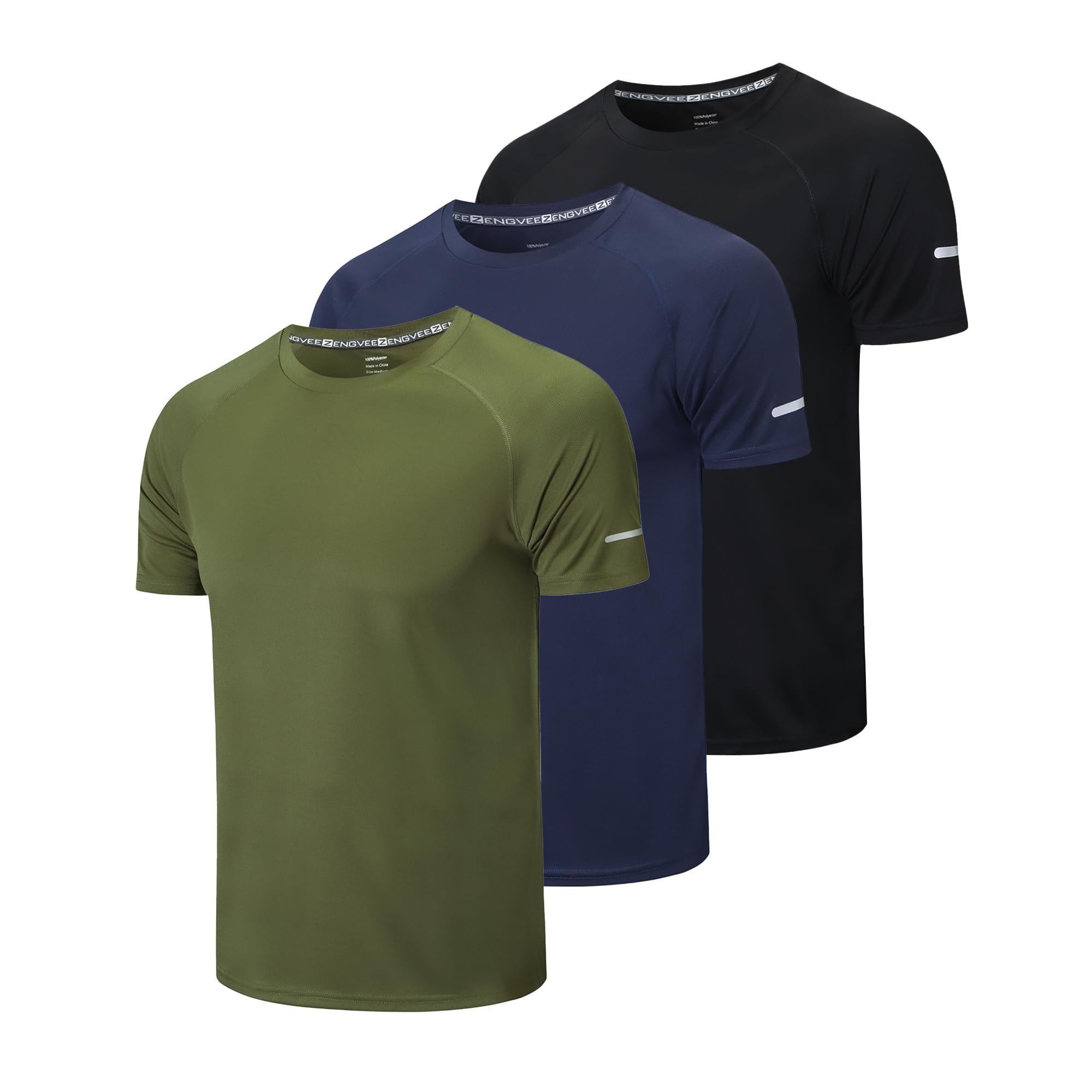 frueo Paquete de 3 Camisetas Deportivas de Malla de Manga Corta Que absorben la Humedad para Hombre, 520 Black Navy Green, X-Large