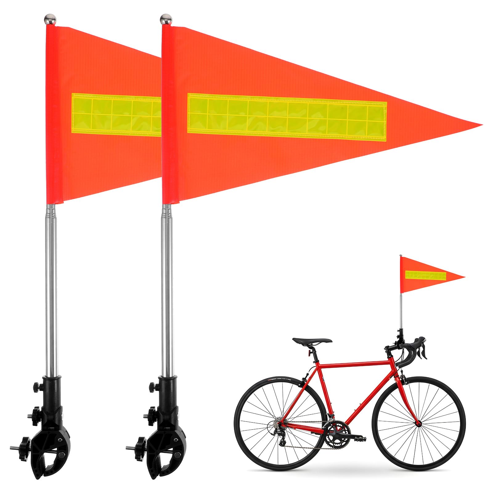Photo 1 of 2 Set Reflective Golf Cart Flag, 8.7x17 Inch Orange Safety Flag with Reflective Strip and 5 Feet Stainless Steel Retractable Flagpole Golf Cart Flags Holder Accessories for Wheelchairs Outdoor