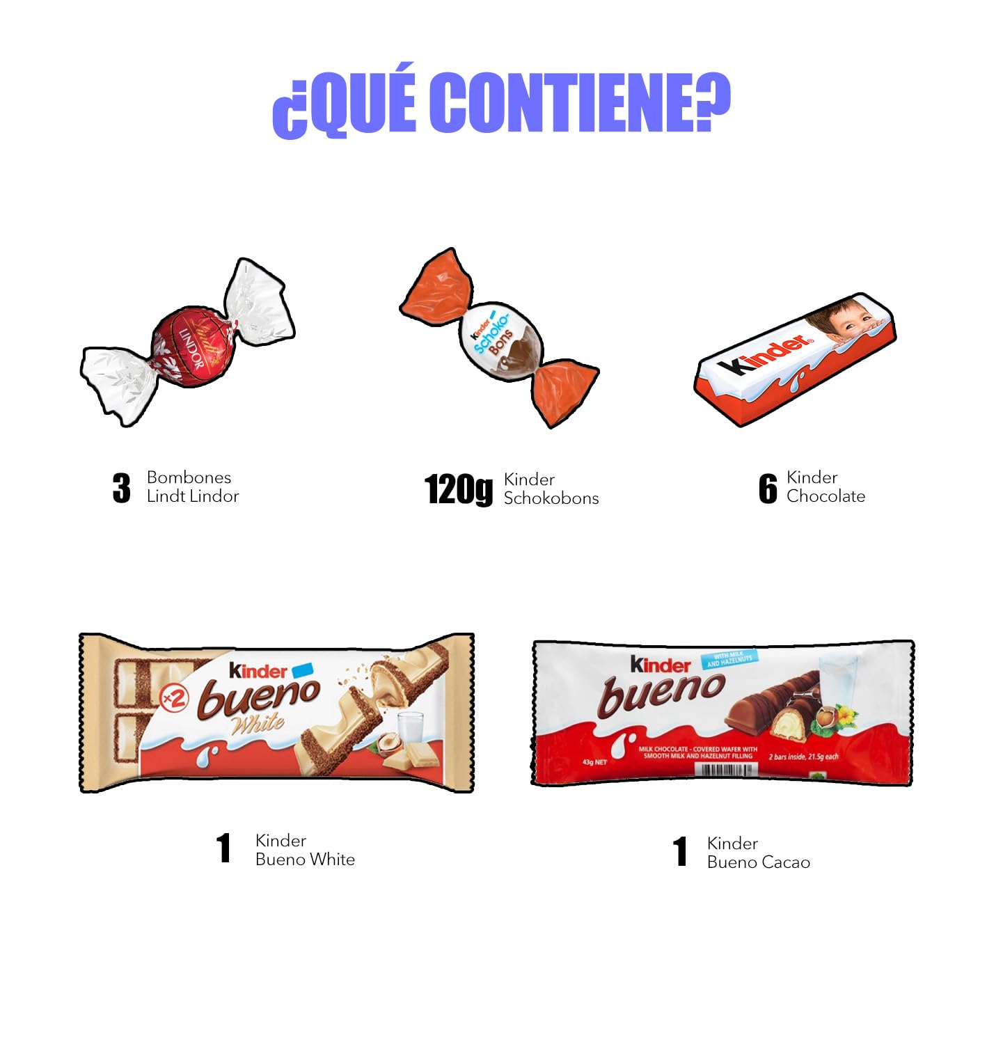 Caja de Chocolate con Kinder Bueno, Shochobons y Lindt, Regalo para Parejas