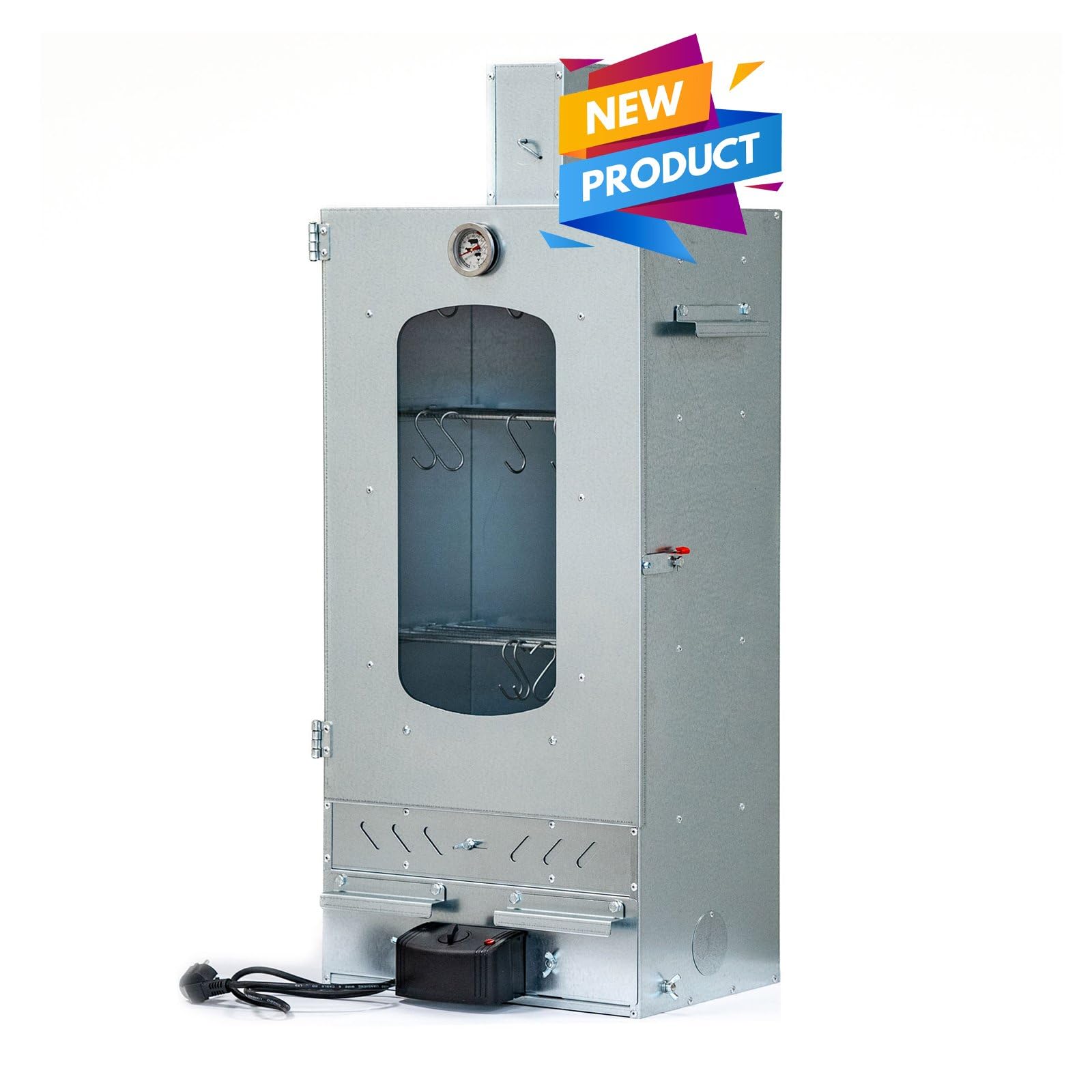 ITA Räucherofen 7012 - Smoker Set mit Rauchgenerator & Räucherspänen - Räucherschrank mit 3 Etagen - Legierter Stahl, mit Sichtfenster & Kaminabzug - Qualität Made In EU Direkt vom Hersteller