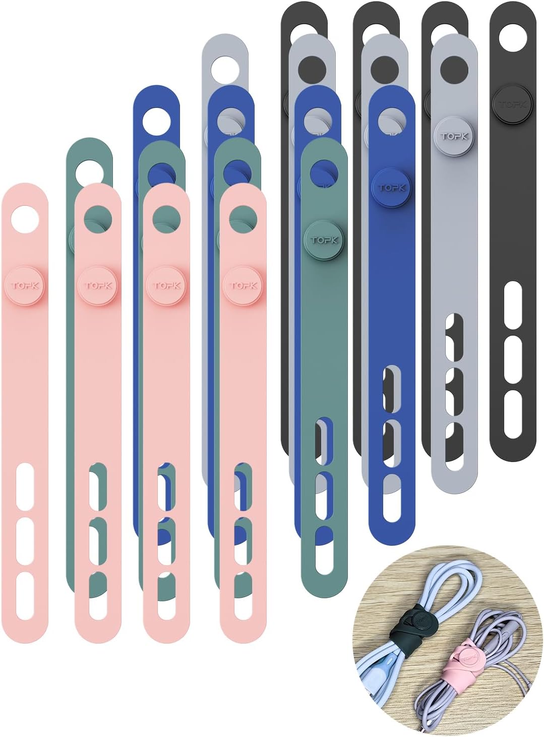 20Pcs Silicone Cord Organizer Straps Ties, Fastening Cable Ties