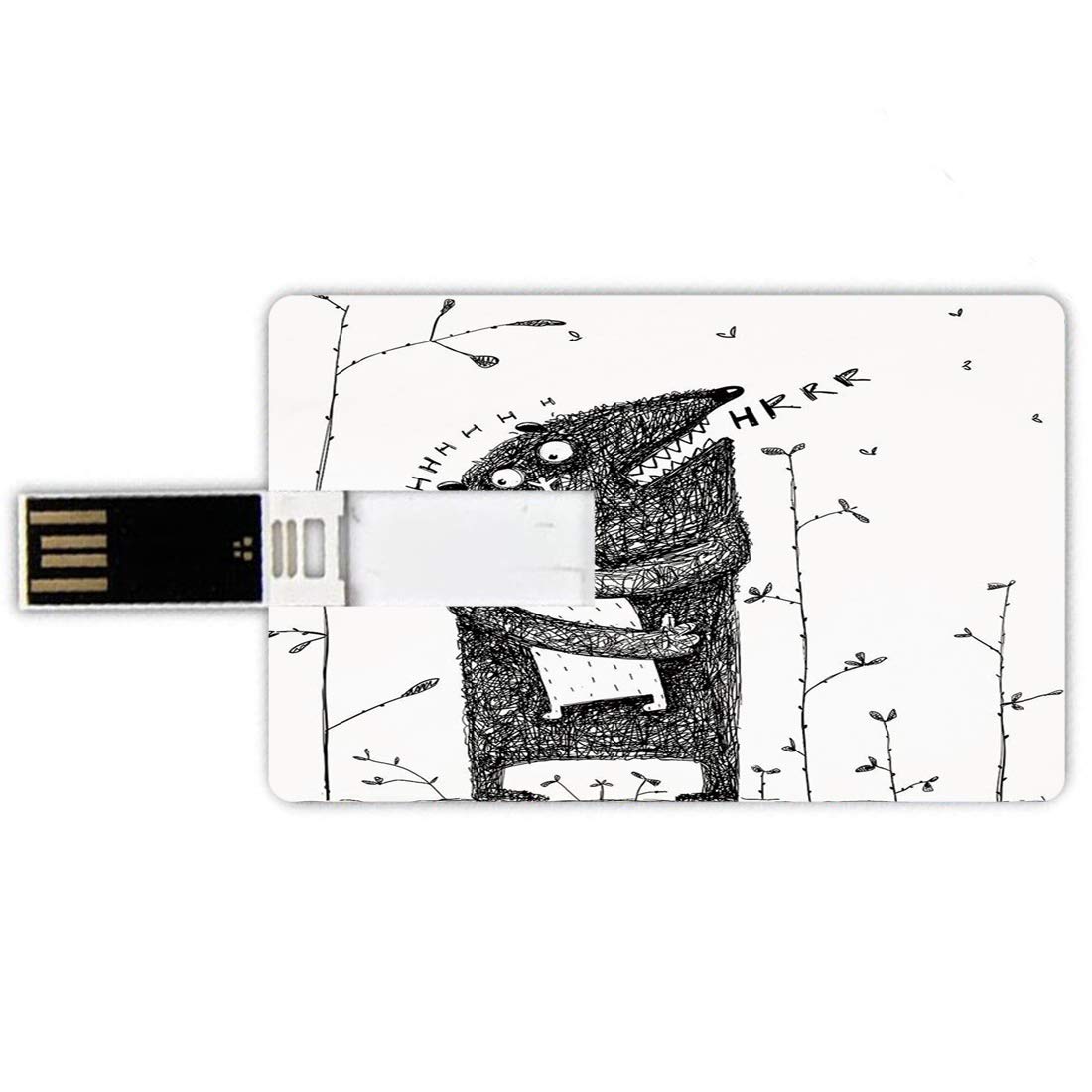 8GB USB Flash Drives Credit Card Shape Quirky Decor Memory Stick Bank Card Style Father and Son Monsters Hugging Caress Cuddle Feeling Love Parenthood Family,Black White Waterproof Pen Thumb Lovely Ju