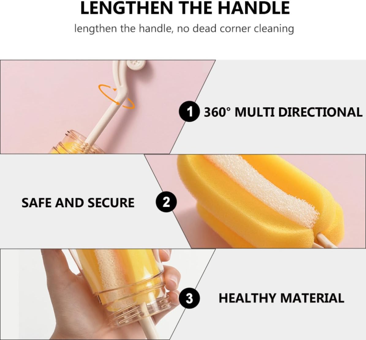 Bottle Cleaning Tool with Long Handle and Boilable Abs Sponge Brush for Feeding Bottles and Cups, Pacifier Cleaning Brush for Household Use
