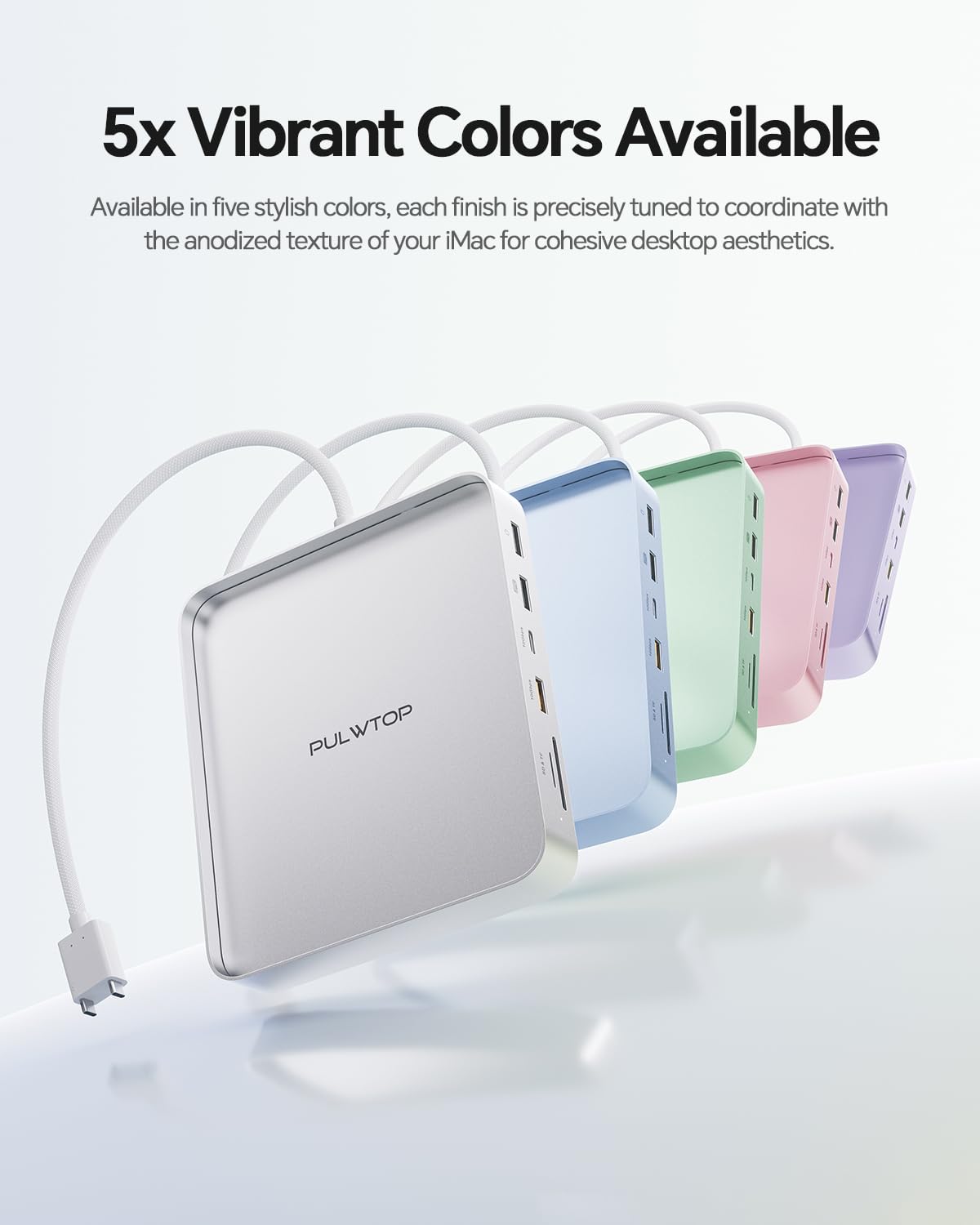 Hub USB-C per iMac 24" M1/M3/M4 con box esterno per SSD M.2 NVMe da 4 TB | PULWTOP hub USB C per iMac da 24" 2021-2024 con HDMI 4K a 60 Hz, 2,5 GbE, USB A/C 3.2 10 Gbit/s, SD/TF, audio - Viola