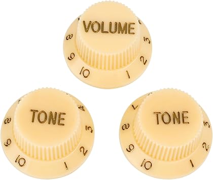 Banworks Electric Guitar Control Knobs 2 Tone and 1 Volume Knobs Metric 6mm 15/64" Speed Knobs Top Hat for Squier Strat ST Electric Guitars Pack of 3 JT/XN-04 Cream