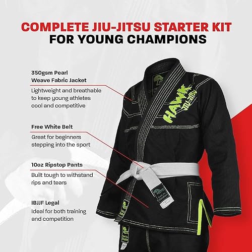 Miniatura 2 de Hawk Sports Jiu Jitsu brasileño Gi para niños, ultra ligero, extra resistente, tela premium para niños BJJ Gi