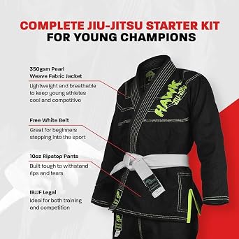 Hawk Sports Brazilian Jiu Jitsu Gi for Kids, Ultra-Light Extra Tough Premium Fabric Kids BJJ Gi