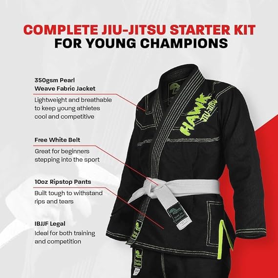 Hawk Sports Brazilian Jiu Jitsu Gi for Kids, Ultra-Light Extra Tough Premium Fabric Kids BJJ Gi