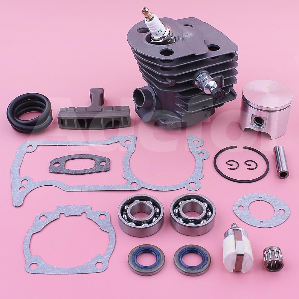 Kit de pistón de cilindro de 46 mm, for motosierra Husqvarna 55 51 503609172 W Junta Pasador de sello de aceite Cojinete Manija de arranque de línea de combustible Pistón de cilindro de jardín
