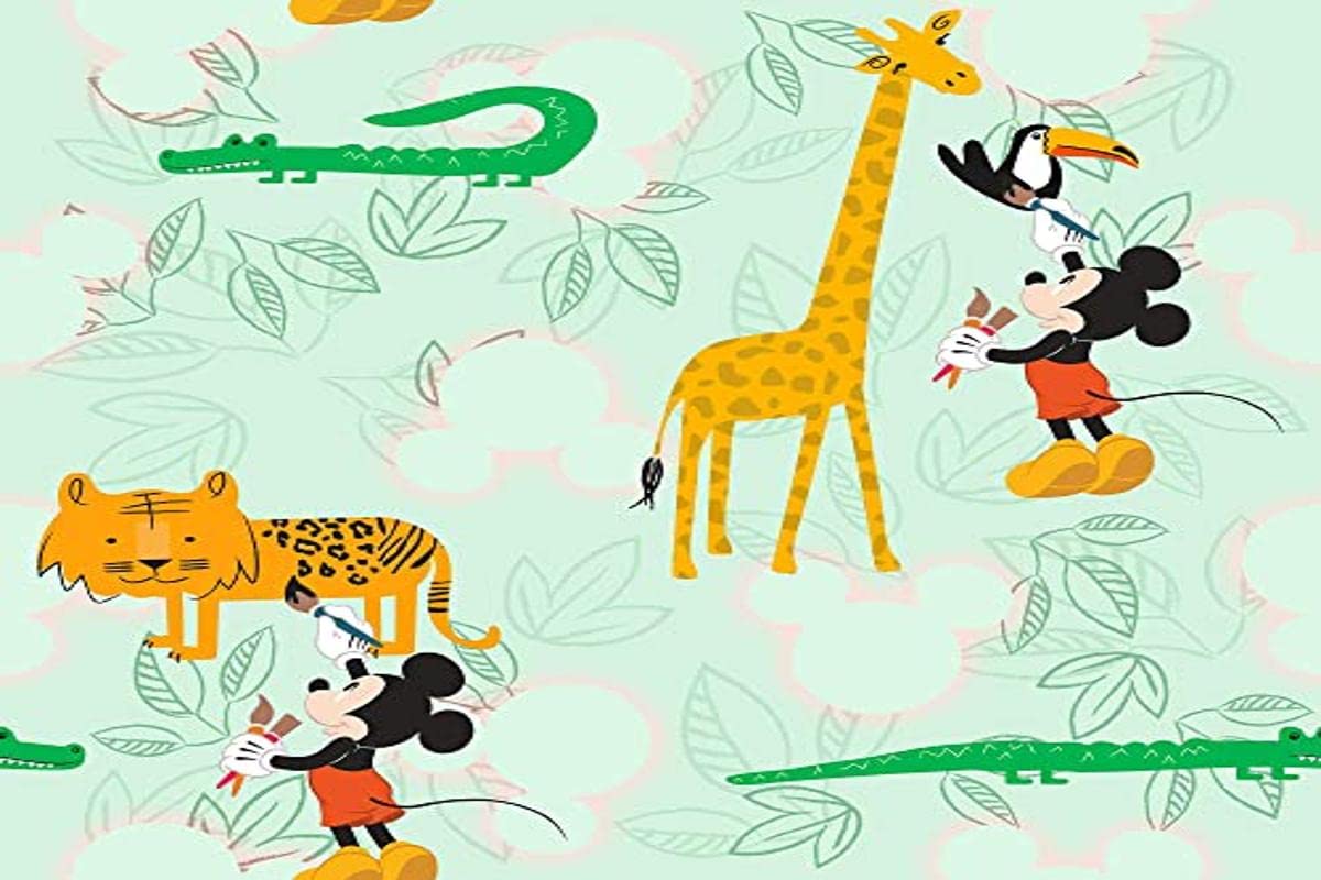 Komar Colourful Disney Non-Woven Wallpaper - Mickey Doodle Zoo - 1 Roll - Size: 10.05 X 0.53 M - Children's Room - Mickey Mouse