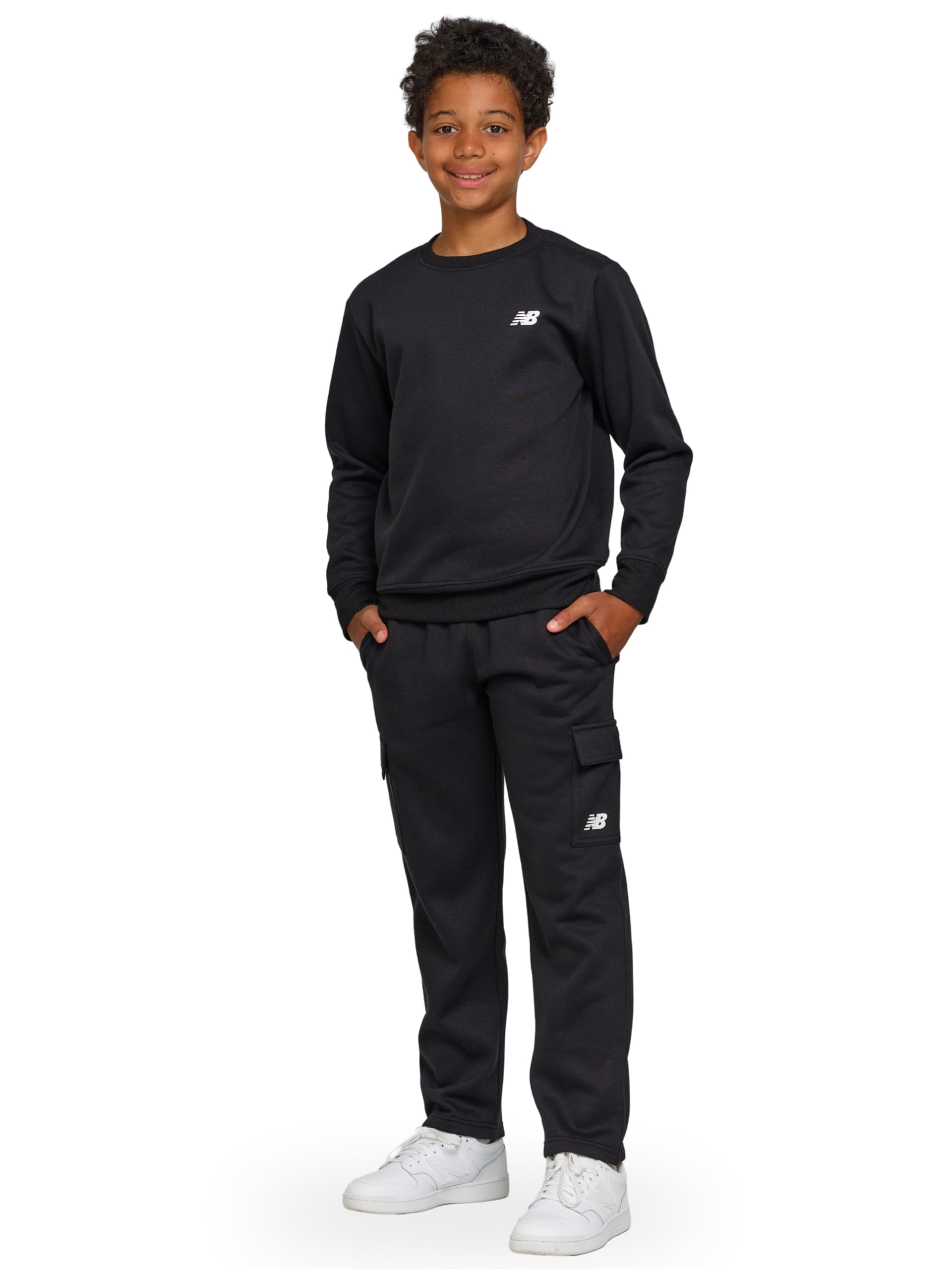 New Balance Boys and Toddlers’ 2 Piece Set – Soft Fleece Crewneck Pullover Sweatshirt Cargo Sweatpants Sweatsuit (2T-12)