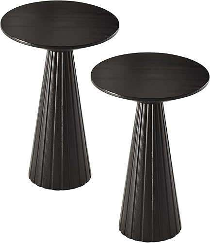 COZAYH Juego de 2 mesas redondas de martini con pedestal para bebidas, mesa auxiliar para plantas de madera para espacios pequeños, sala de estar,