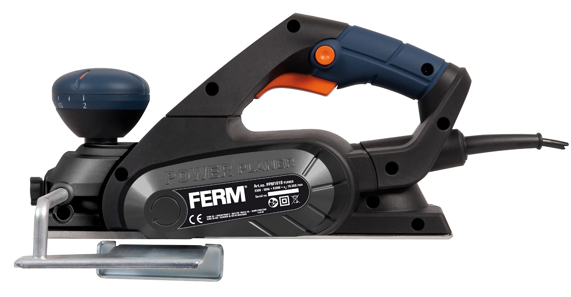 FERM Elektrohobel - Planungsmaschine 650W - Soft Griff - 8 Positionen - Parallelführung - Mit Staubfangsack