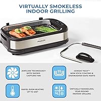 Vista 3 de Power XL - Placas eléctricas extraíbles para parrilla y plancha para interiores, sin humo, superficies de cocción antiadherentes, tapa de vidrio