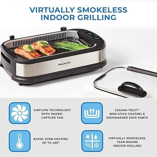Miniatura 3 de Power XL - Platos de parrilla y plancha extraíbles eléctricos sin humo superficies de cocción antiadherentes tapa de vidrio 1500 vatios 21 x 154 x