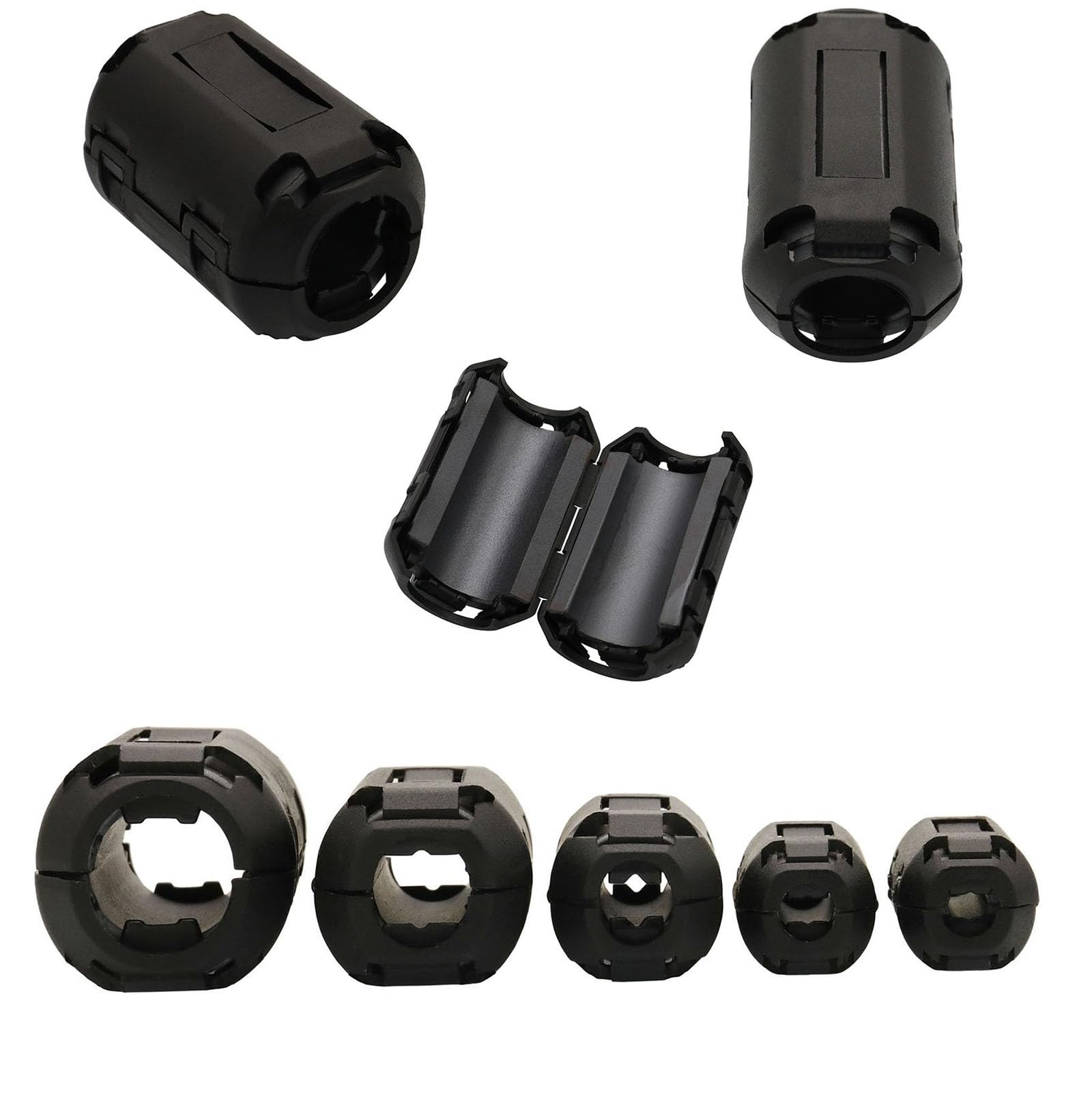 Lot de 70 anneaux en ferrite à clipser pour câble RFI EMI pour téléviseurs de 3,5 mm/5 mm/7 mm/9 mm/13 mm de diamètre intérieur TV, haut-parleurs, radio, équipement audio, cordon d'alimentation