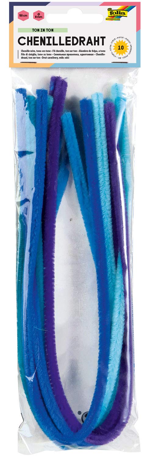 folia 772109 - Filo di ciniglia, 10 pezzi assortiti in 10 colori, extra soffice, diametro 20 mm e 50 cm di lunghezza, ideale per creare animali, figure e altre forme