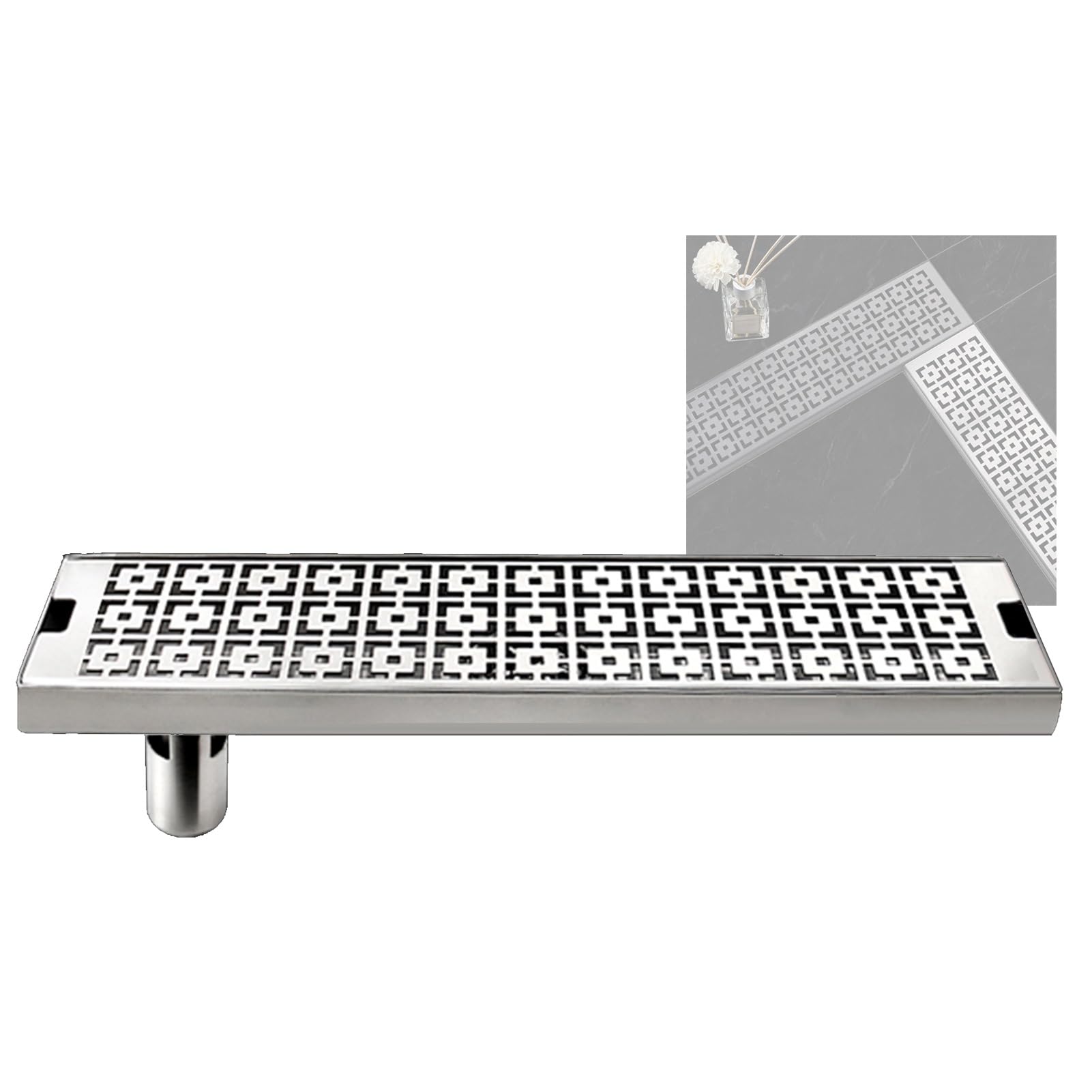 Liniowy odpływ podłogowy ze stali nierdzewnej 304 Zdejmowany ruszt 120 x 10 cm (47,2 x 3,9 cala) Odpływ ogrodowy na zewnątrz i stylowy srebrny h