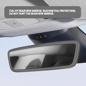 Car Rear View Mirror Silicone Protector Cover, Compatible with Model 3/Y, Auto Interior Mirror Decoration Frame, Car Accessories (Gray)