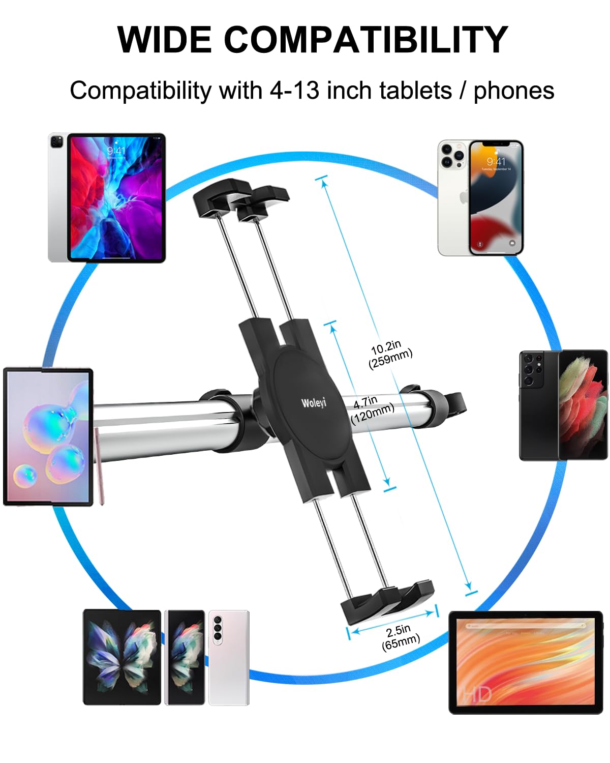 Support de tablette pour appui-tête de voiture – [Anti-secousses et extensible] Support de tablette pour siège arrière de voiture entre enfants, pour appareil de 4,7 à 13 pouces comme l'iPad