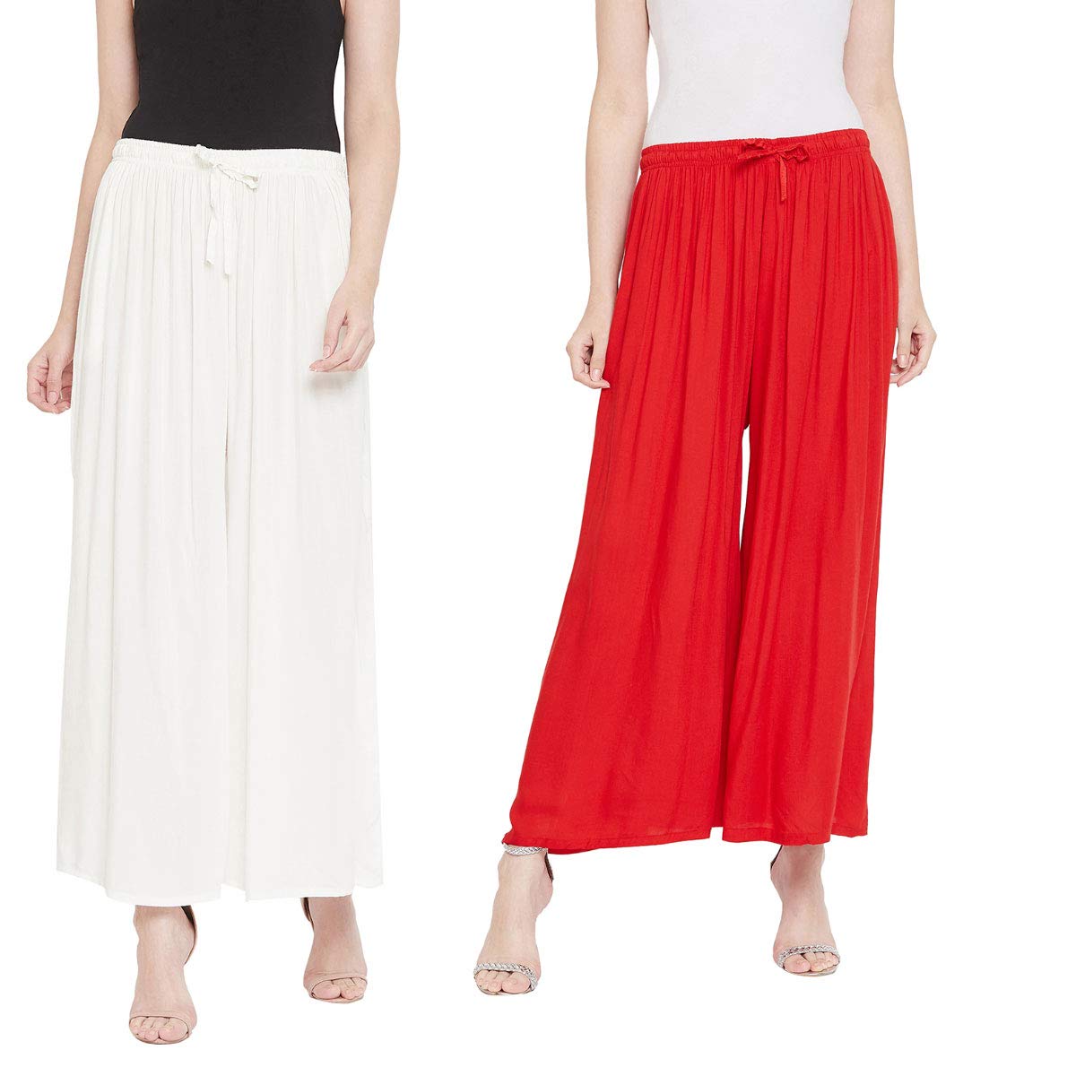 Castle Lifestyle Palazzo Combo For Women Flared Solid Pack of 2 -White & Red