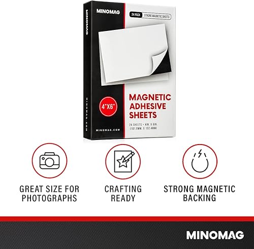 Miniatura 3 de Minomag Hojas magnéticas de 8 x 10 pulgadas con respaldo adhesivo, 5 piezas  Hojas magnéticas cortadas a medida para manualidades, fotos, sellos,