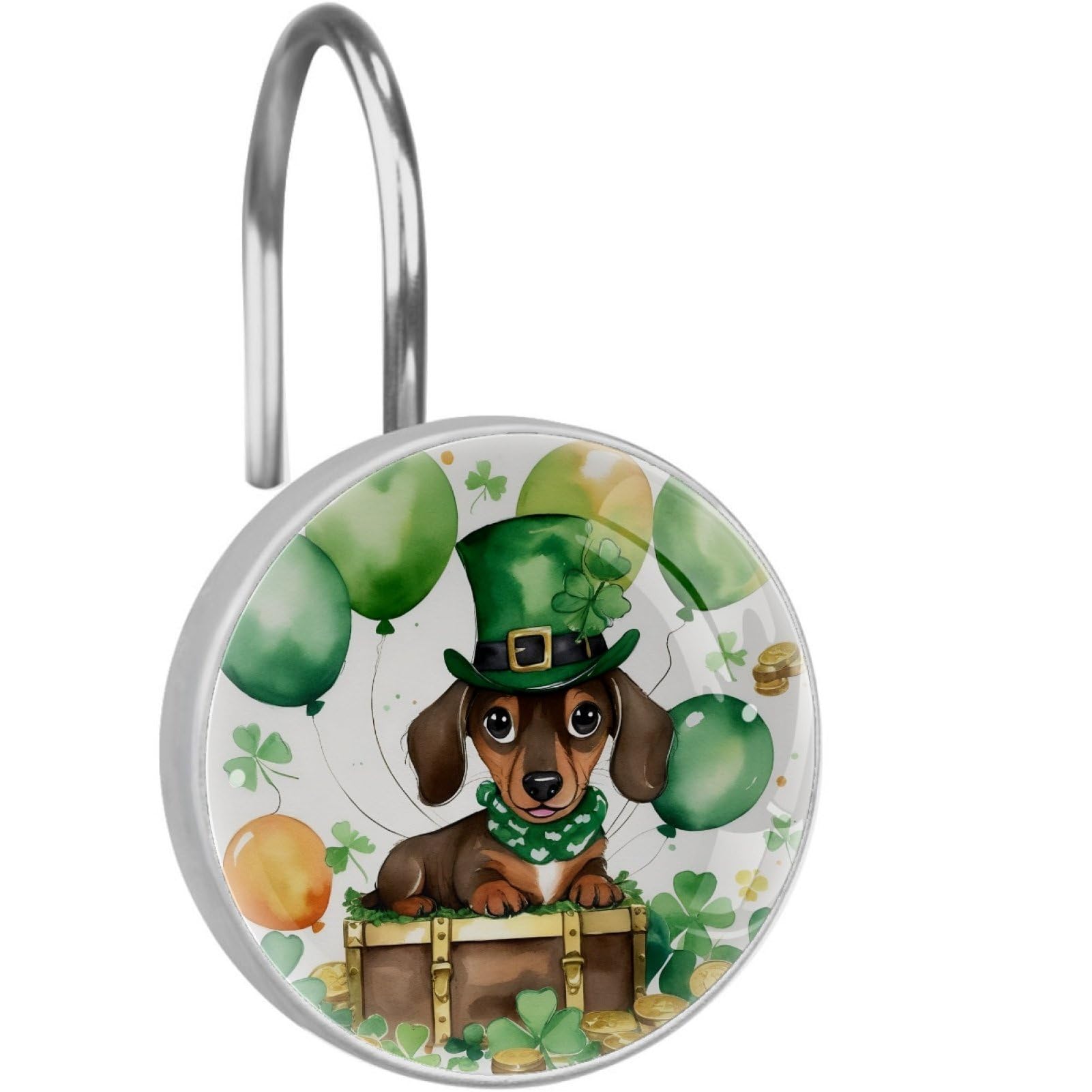 VAPOKF Shower Curtain Hooks, St. Patrick's Day Dog Rust Proof Decorative Shower Curtain Rings, Modern Farmhouse Designer Shower Curtain Hangers for Bathroom, 12Pcs