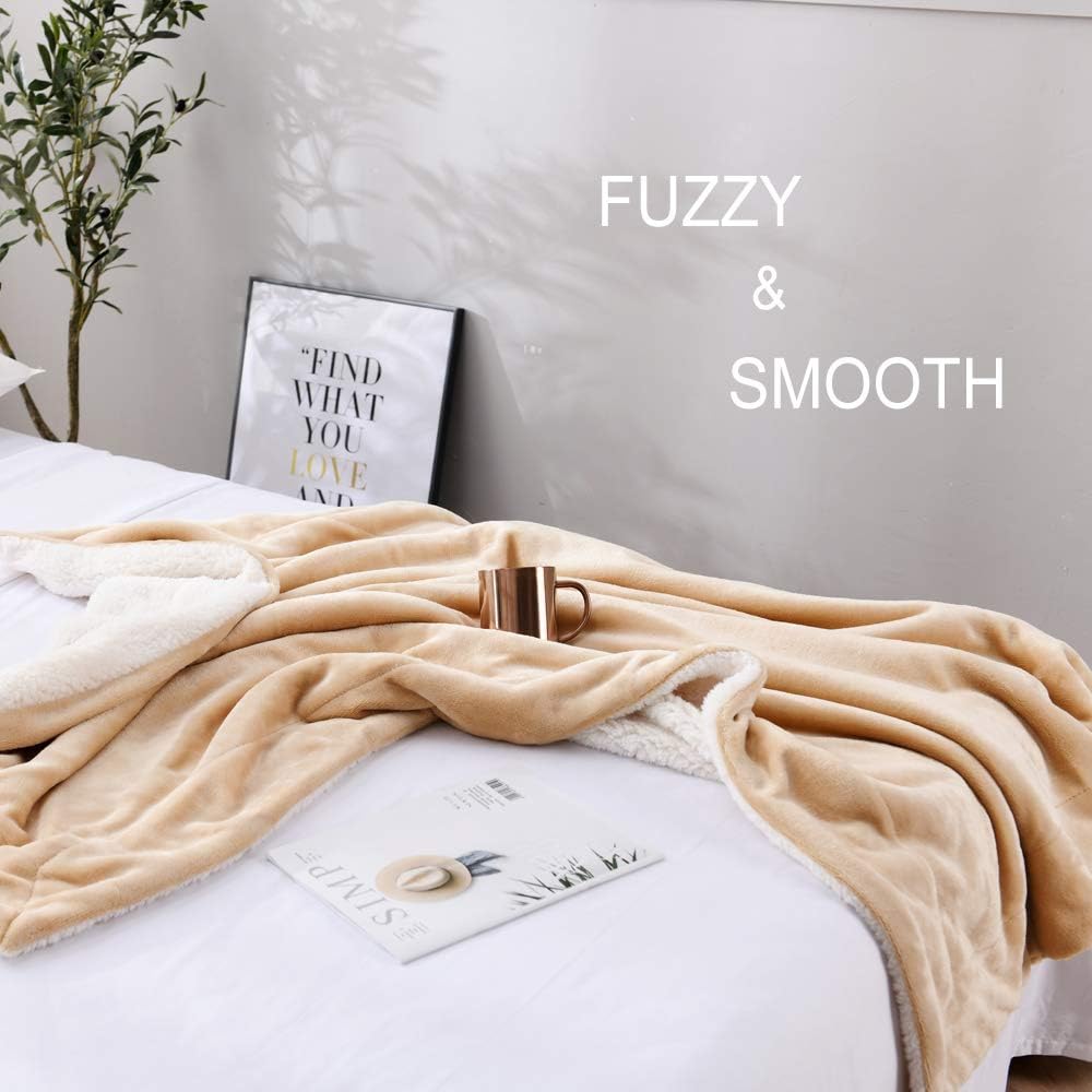 NANPIPER Reversible Sherpa Flannel Blanket Super Soft Fuzzy Lightweight Fleece Microfiber for Bed/Couch (50"x60",Beige) - Image 6