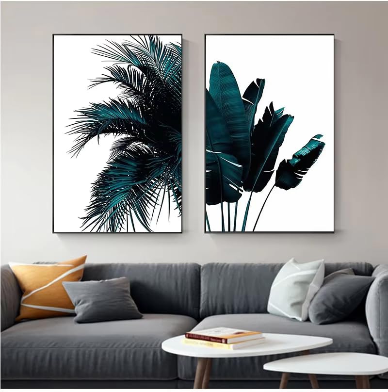 Tableau abstrait botanique bleu pour habiller un mur vide cadre 40x50 cm
