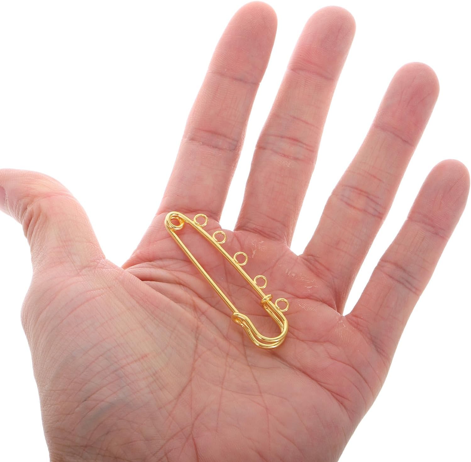 Zerodeko 10pcs Heavy Duty Alloy Safety Pins with 5 Holes 5cm Long Gold Brooch Pins for DIY Jewelry Making Clothing Crafts and Sewing Accessories