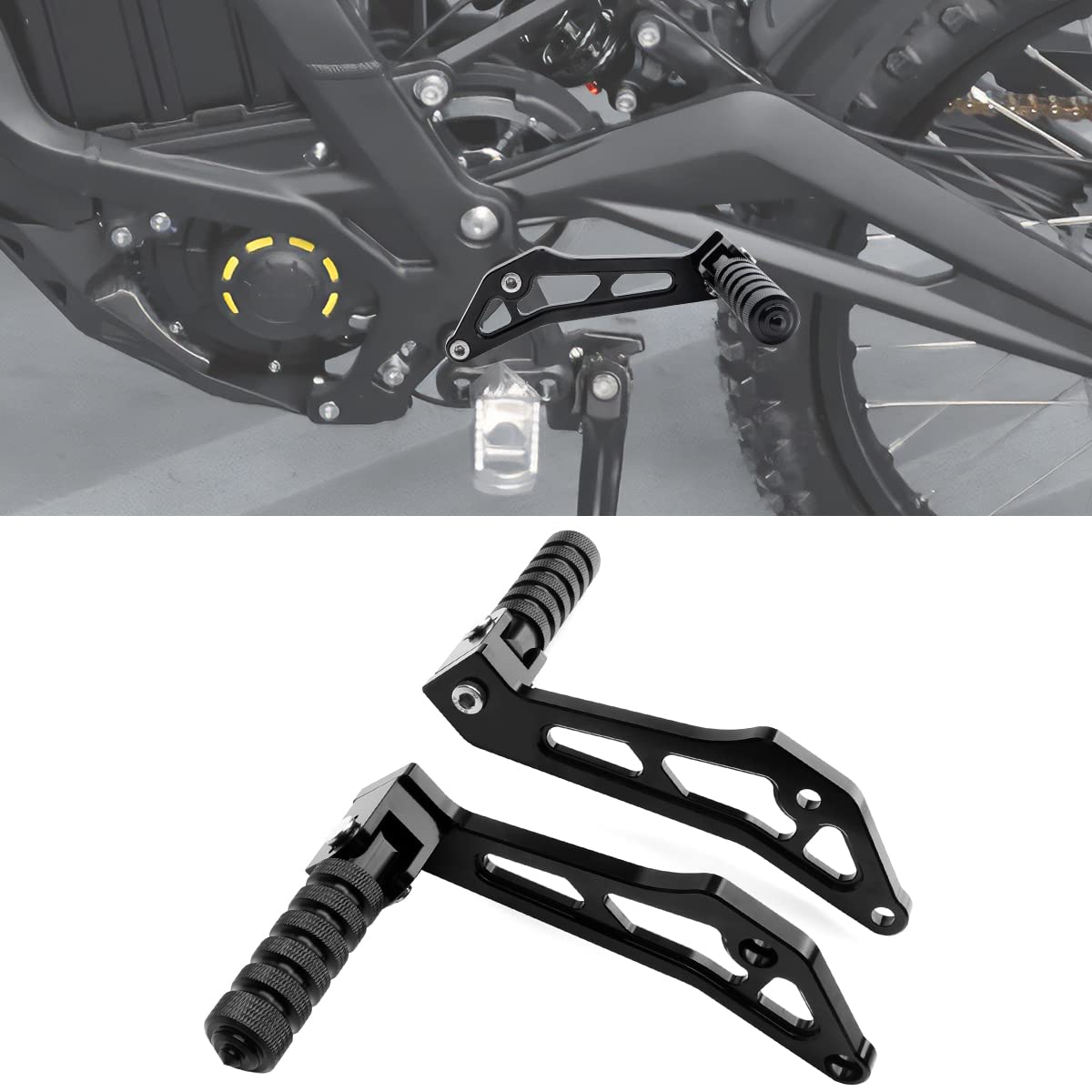 JESTOP1 Pair of Rear Foot Pegs Pedal Bracket for Surron Light Bee X and S Segway X160 X260,CNC Aluminum Alloy Anti-Skid Anti-rust Foldable Foot Rests Pedal & Mount Surron Parts(Black)