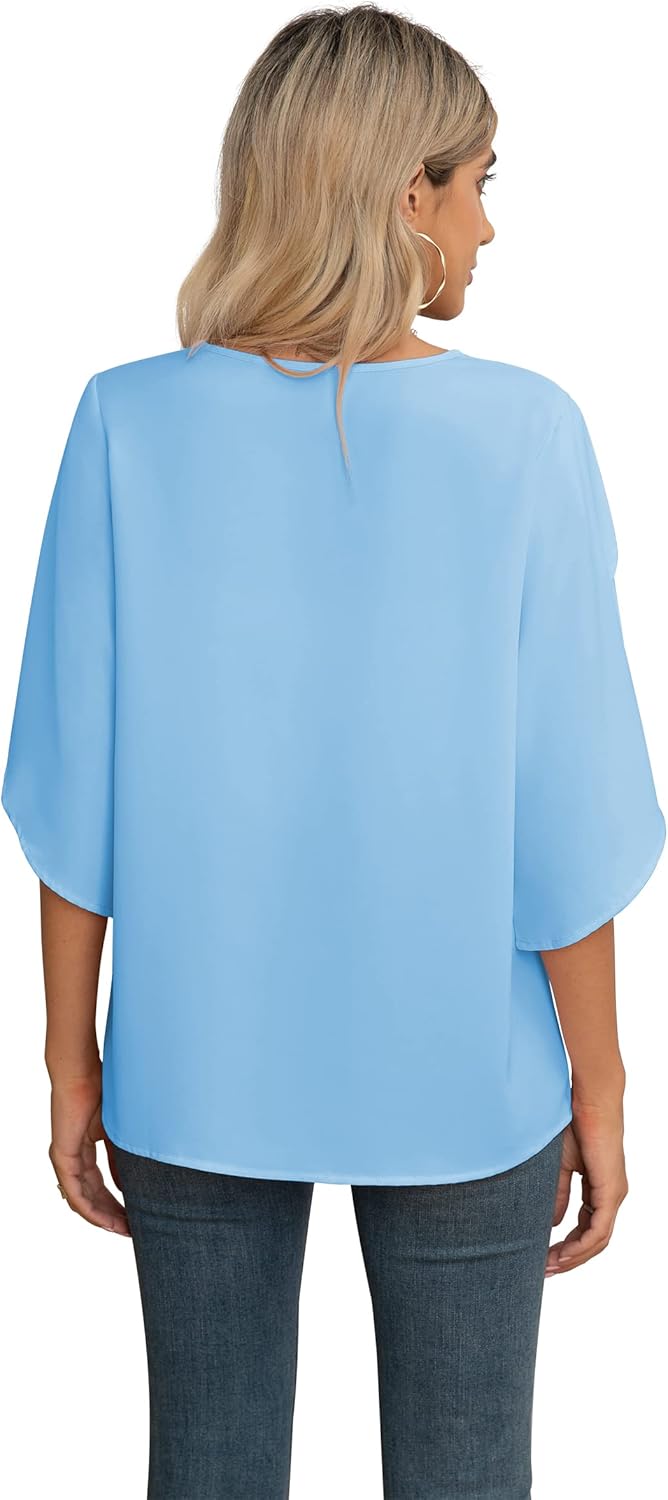 Jouica Women Blouses Casual Chiffon Tops Summer 3/4 Ruffled Sleeve Blouse for Women - Image 4