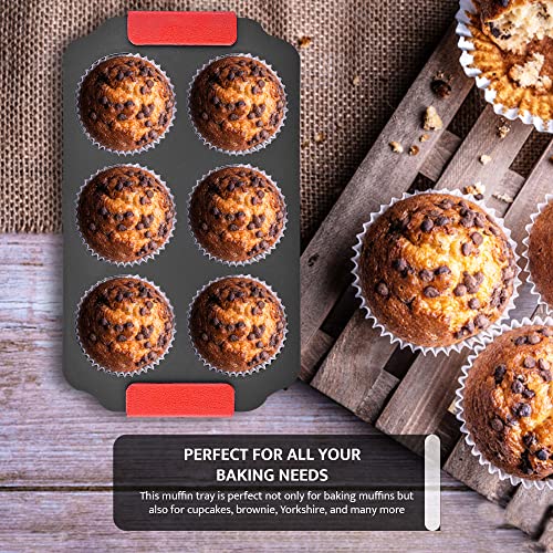 Zuvo Non-Stick 6-Cup Muffin Pan with Silicone Handles - Dishwasher Safe - Image 2
