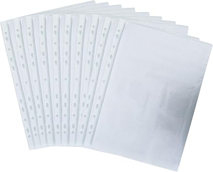 Multi Pack Great Offer Punched Pockets A4 Plastic Wallets - 45 Microns Poly Pockets with 11 Holes - Glass Clear Plastic Sleeves for Ring Binders - Copy Safe Page Protectors 100
