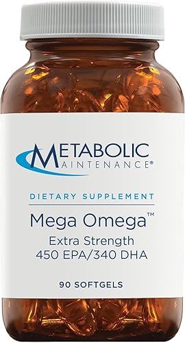 Metabolic Maintenance Mega Omega Extra Strength - Suplemento EPA DHA Omega 3 de 1000 mg de aceite de pescado concentrado - Soporte para el corazón,
