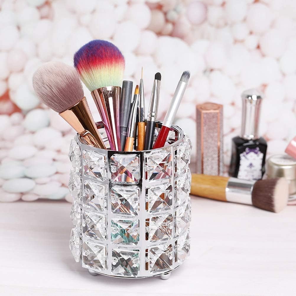 Barril de Cepillo de Cristal,Organizador de Maquillaje de Cristal,Porta Brochas de Maquillaje Cepillos Cosméticos Almacenamiento Soporte Portacepillos de Maquillaje(Plata)