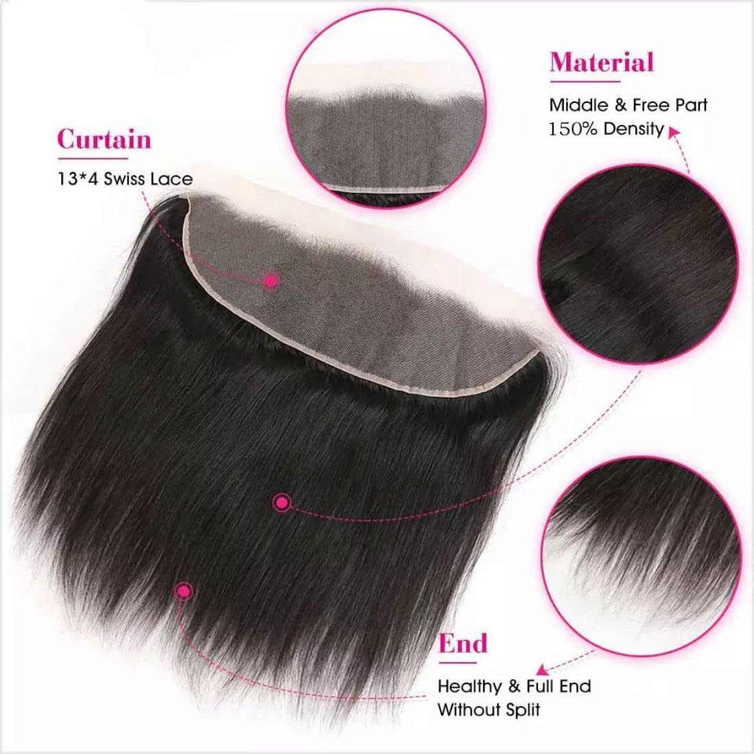 13x4 Lace Frontal Brazilian Straight Human Hair Extensions 150% Density Lace Frontal Human Hair Pre Plucked with Baby-Hair 16 Inch - Image 4